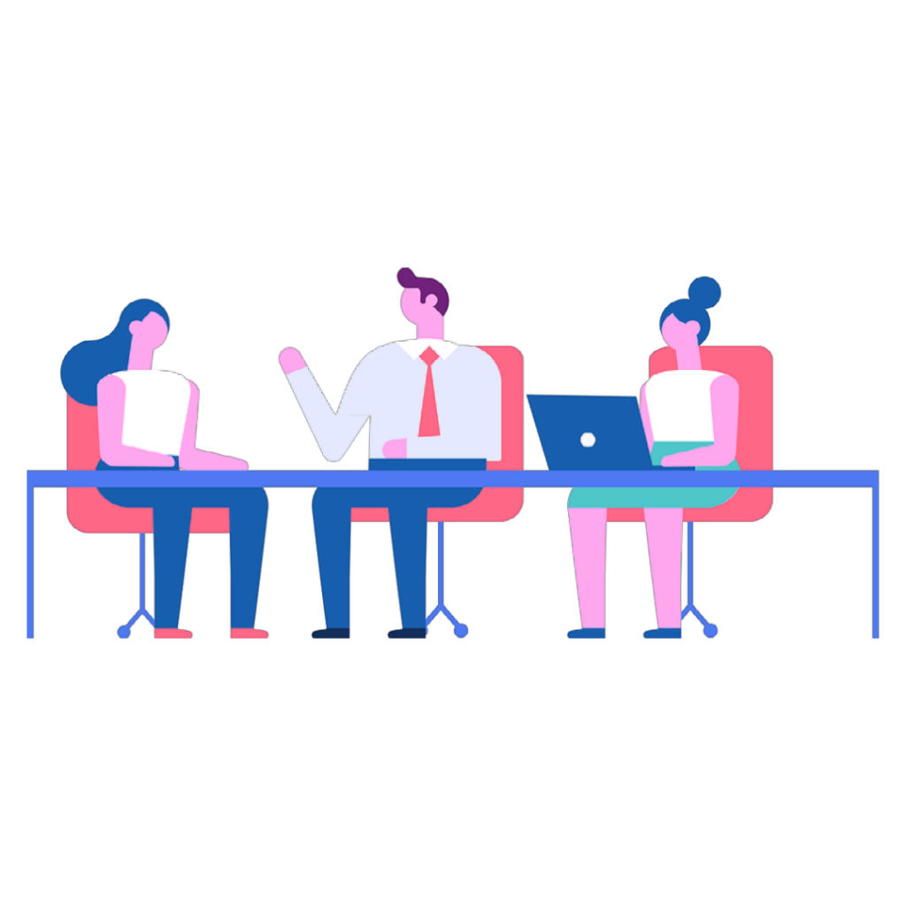 My project-1 (75) Company Software Development | Girl on left sitting, gut in middle sitting and talking, girl on right on her laptop