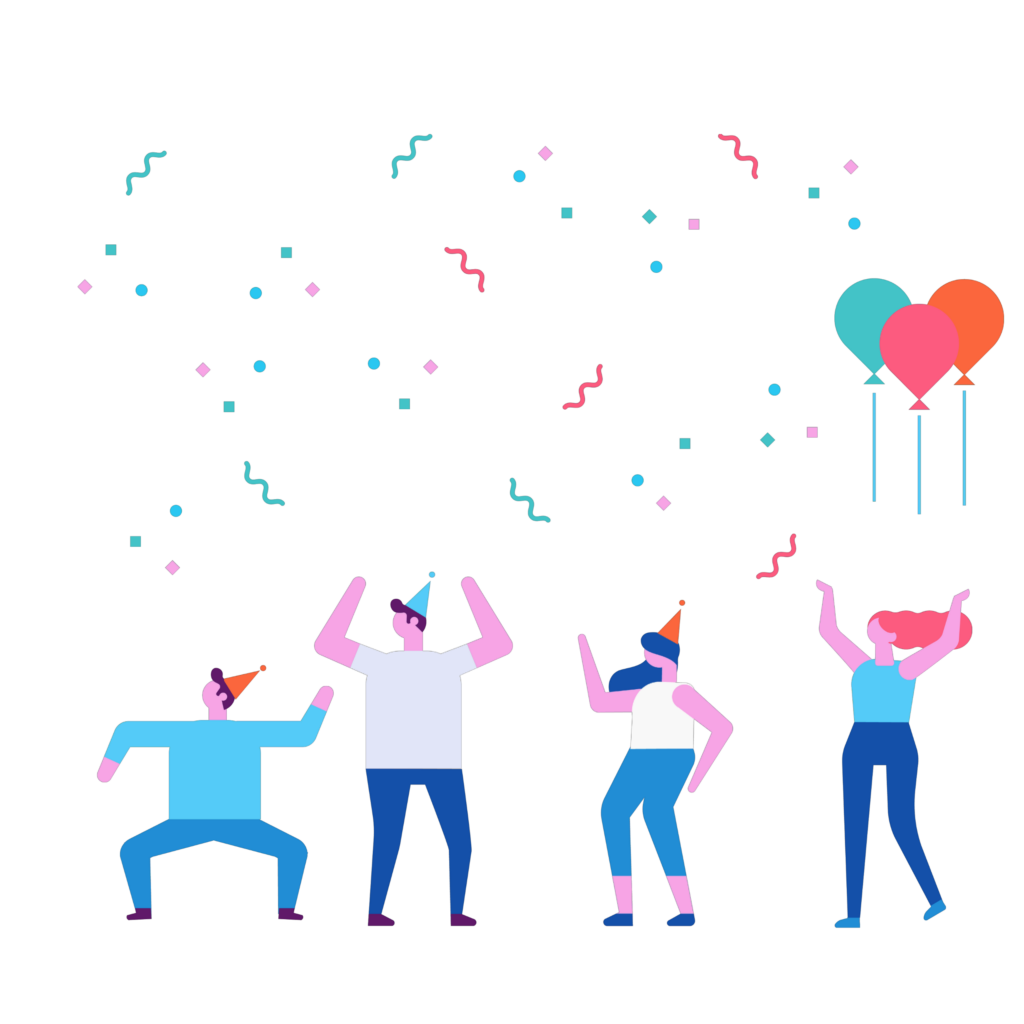 My project-1 (84) People Dancing under confetti; two guys on the left and two girls on the right | Responsive Website Design