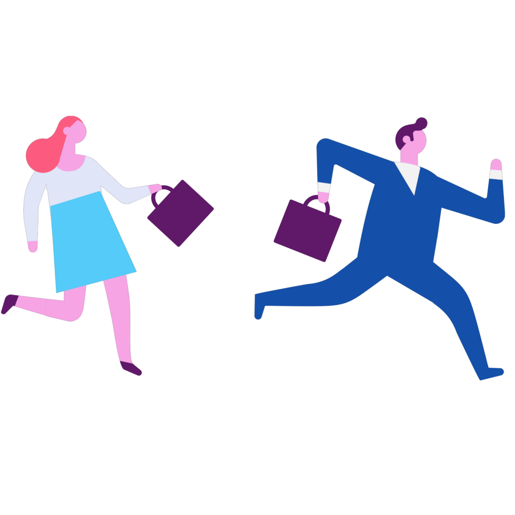 My project-1 (91) Guy on right running past girl on left making her unstable looking, both have a briefcase | automated workflow software