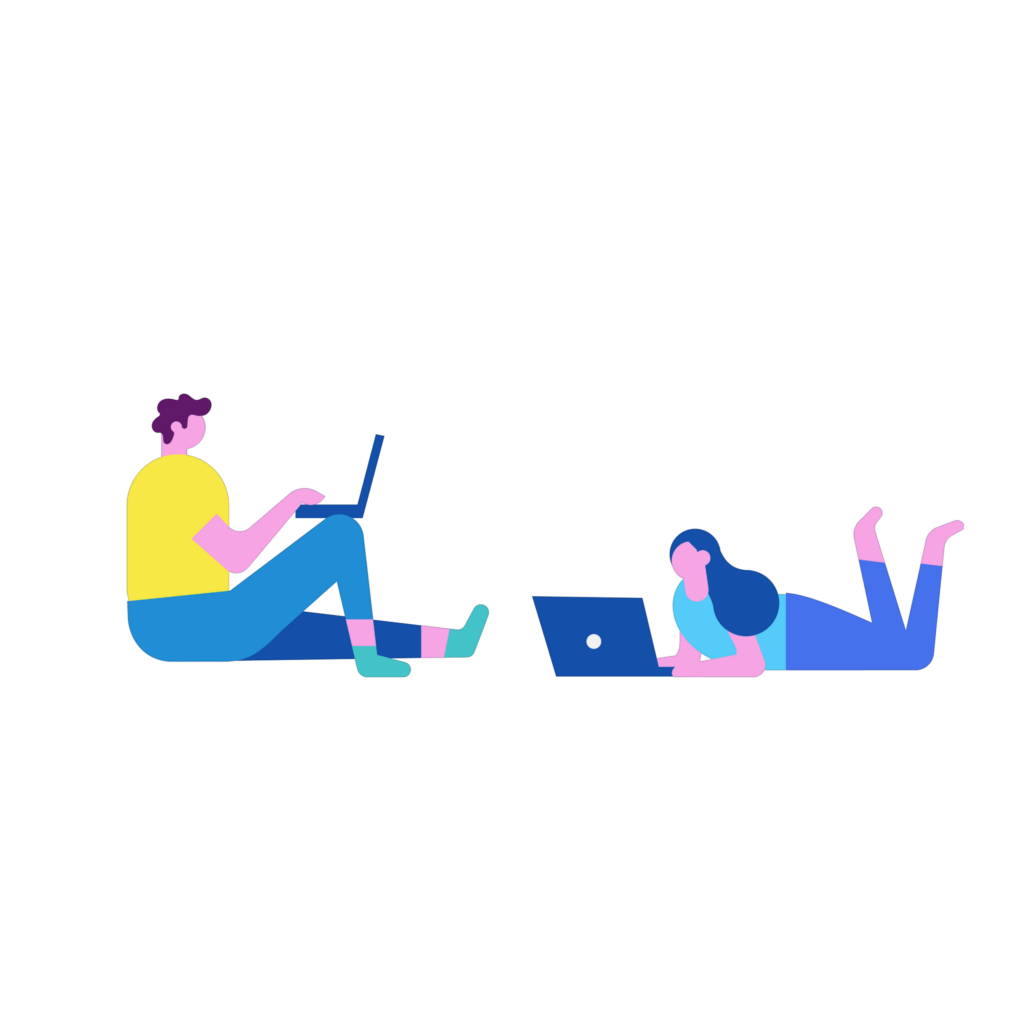My project-1 (93) Guy on left sitting on floor with one leg up on laptop | Girl laying on stomach on ground on laptop with legs in the air | Workflow Automation Software | Custom App Creation | Website Hosting