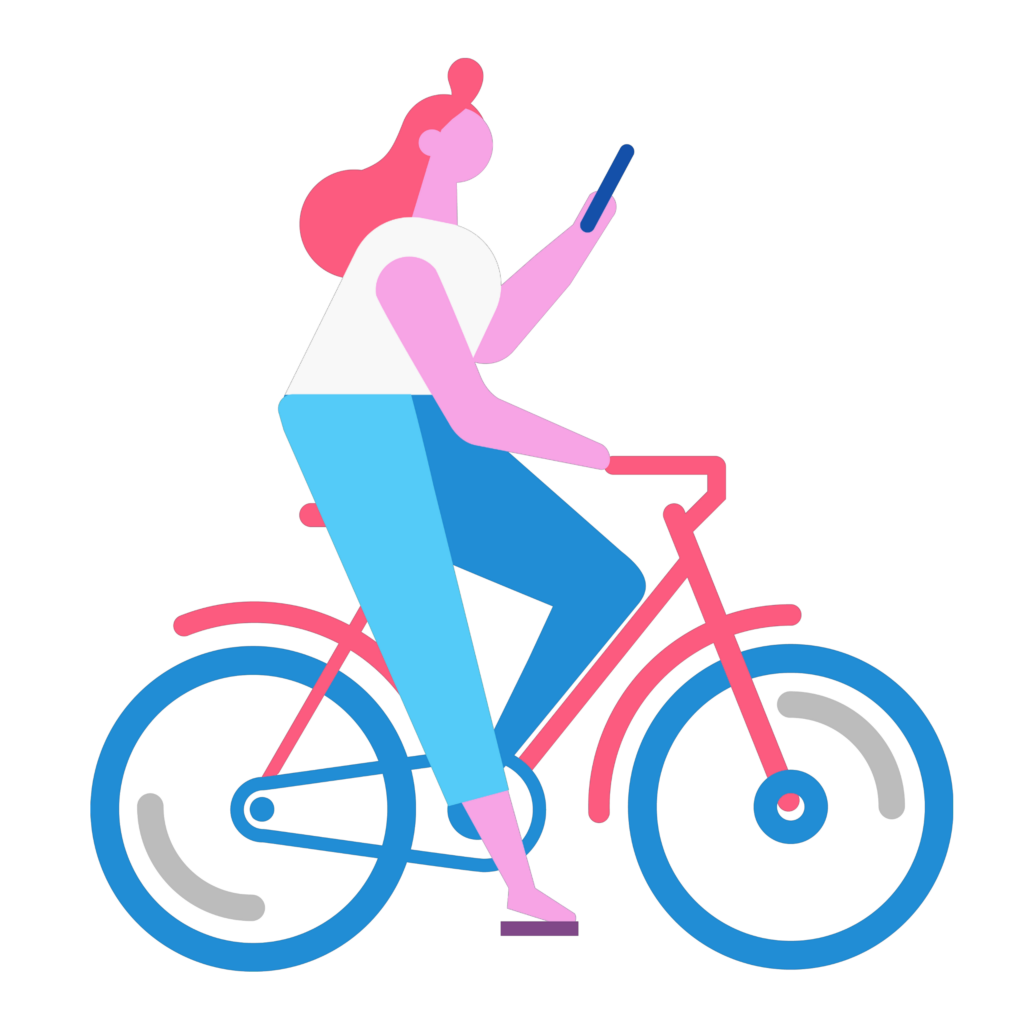 Woman on Bike with phone in one hand | Workflow Automation Software | Custom App Creation | Cape Coral Web Apps